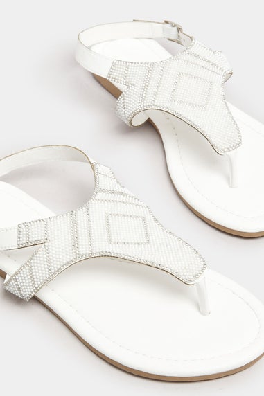 Yours White Embellished T-Bar Sandals In Wide E Fit