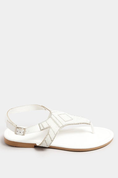 Yours White Embellished T-Bar Sandals In Wide E Fit