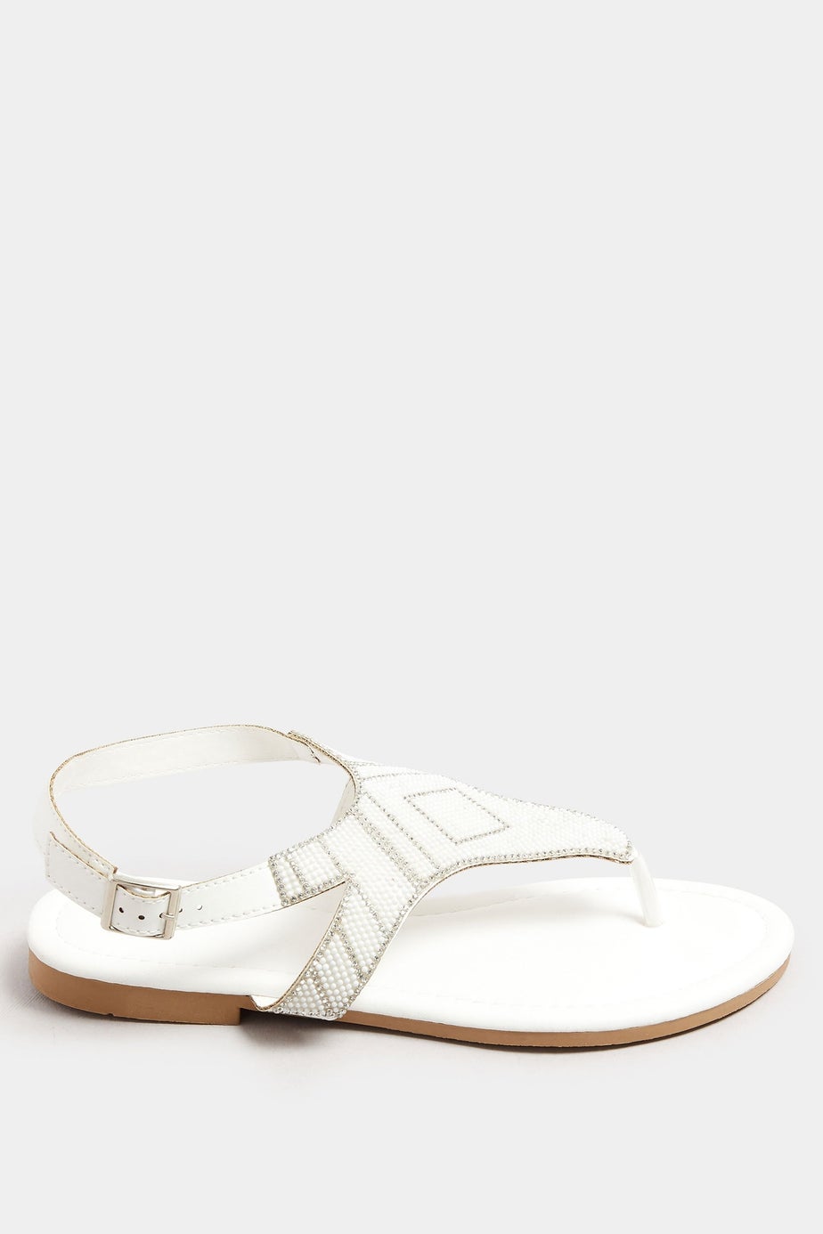 Yours White Embellished T-Bar Sandals In Wide E Fit