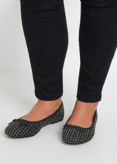 Yours Black Sparkly Ballerina Pumps In Extra Wide EEE Fit