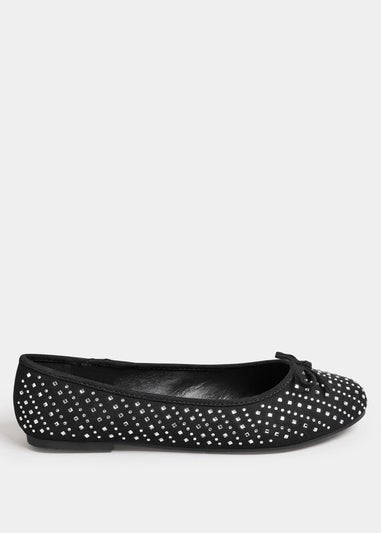 Yours Black Sparkly Ballerina Pumps In Extra Wide EEE Fit
