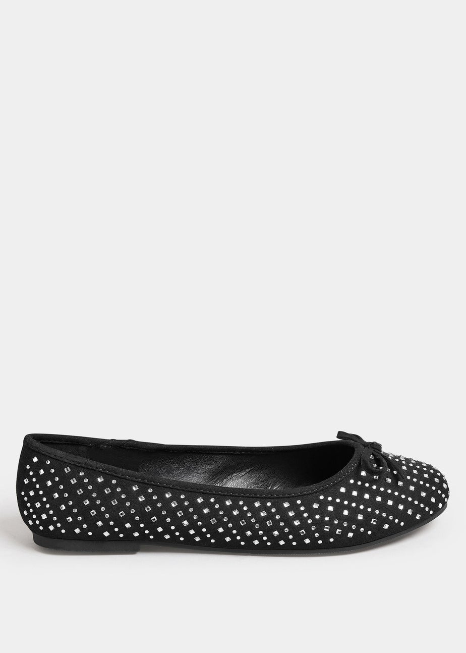 Yours Black Sparkly Ballerina Pumps In Extra Wide EEE Fit
