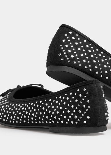 Yours Black Sparkly Ballerina Pumps In Extra Wide EEE Fit