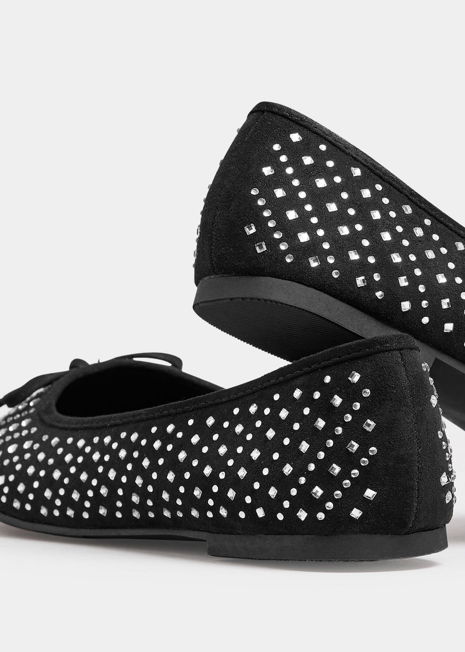 Yours Black Sparkly Ballerina Pumps In Extra Wide EEE Fit