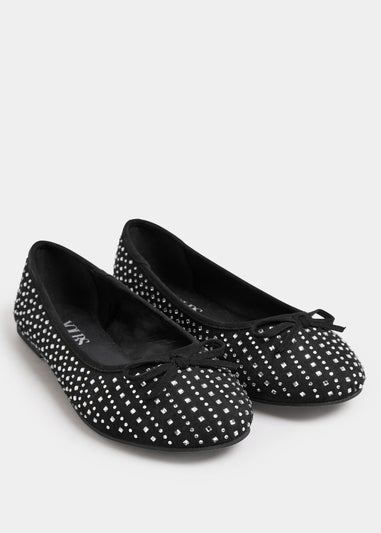 Yours Black Sparkly Ballerina Pumps In Extra Wide EEE Fit