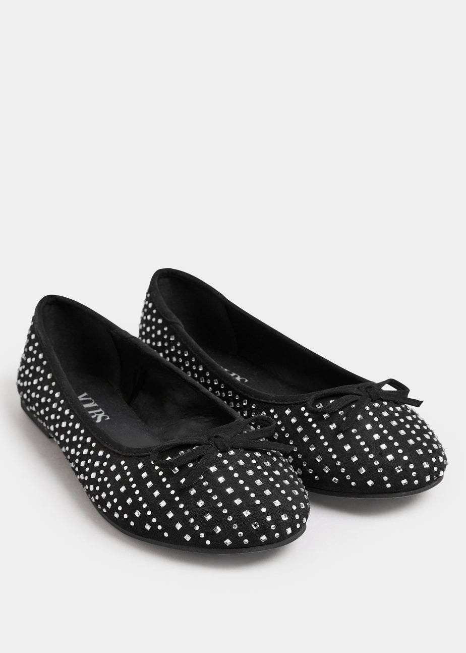 Yours Black Sparkly Ballerina Pumps In Extra Wide EEE Fit