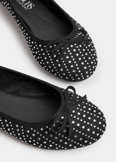 Yours Black Sparkly Ballerina Pumps In Extra Wide EEE Fit