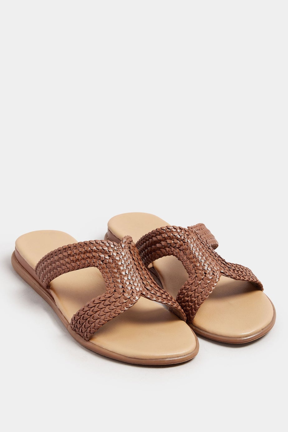 Brown Leather Woven Wedge Mule Sandals In Extra Wide EEE Fit