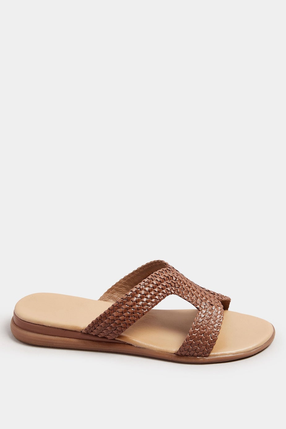 Brown Leather Woven Wedge Mule Sandals In Extra Wide EEE Fit