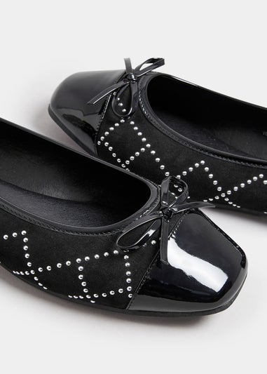 Yours Black Diamante Ballerina Pumps In Extra Wide EEE Fit