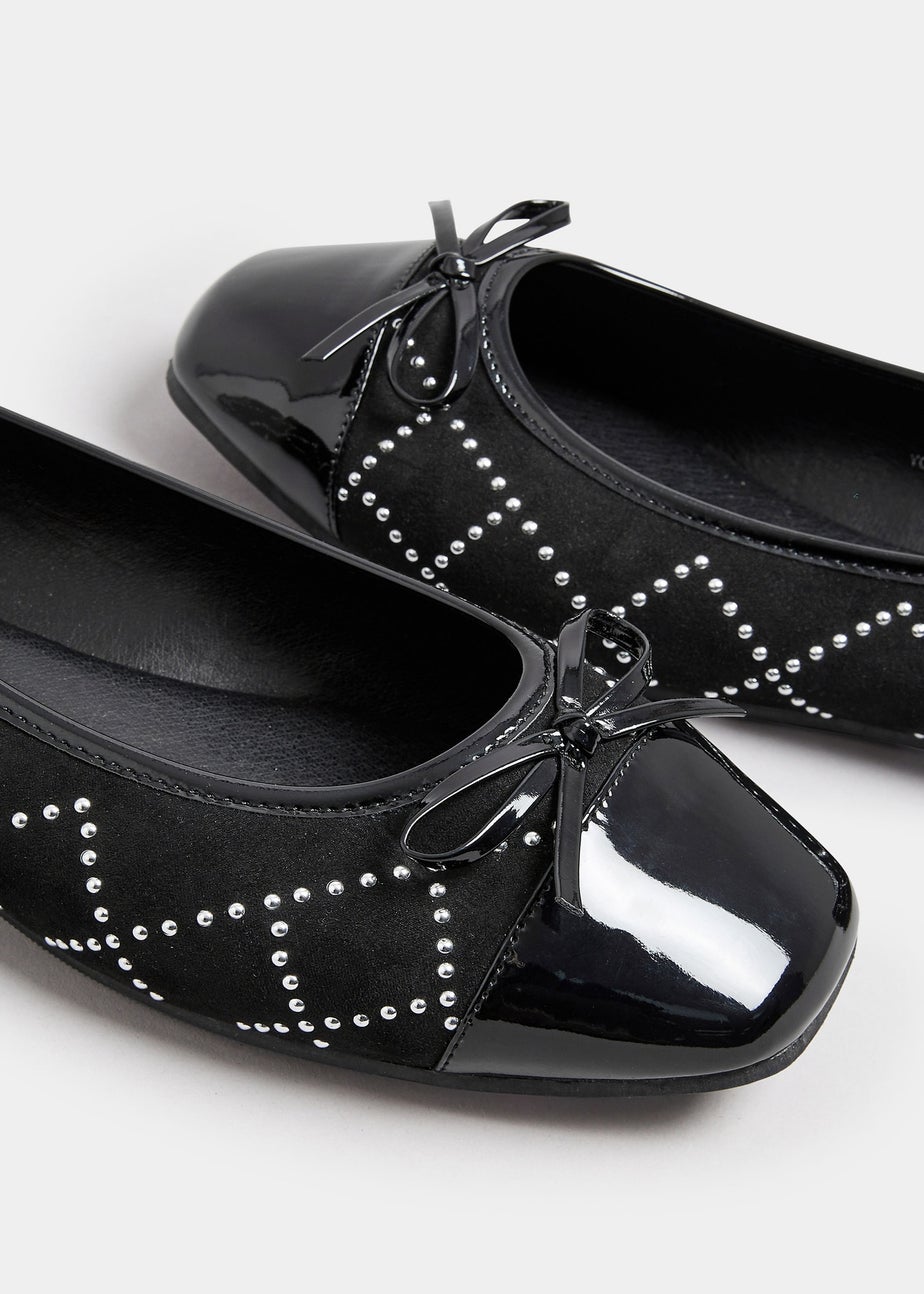 Yours Black Diamante Ballerina Pumps In Extra Wide EEE Fit