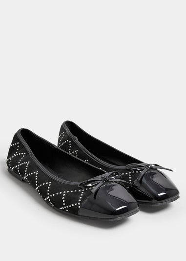 Yours Black Diamante Ballerina Pumps In Extra Wide EEE Fit