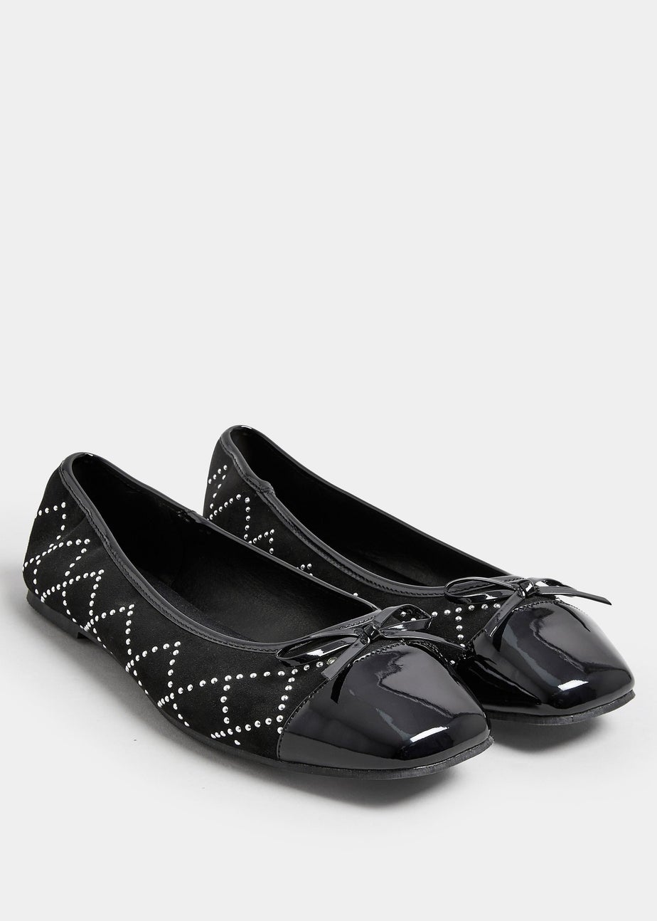 Yours Black Diamante Ballerina Pumps In Extra Wide EEE Fit