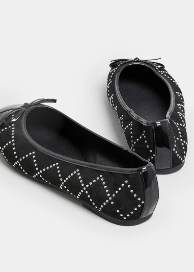 Yours Black Diamante Ballerina Pumps In Extra Wide EEE Fit