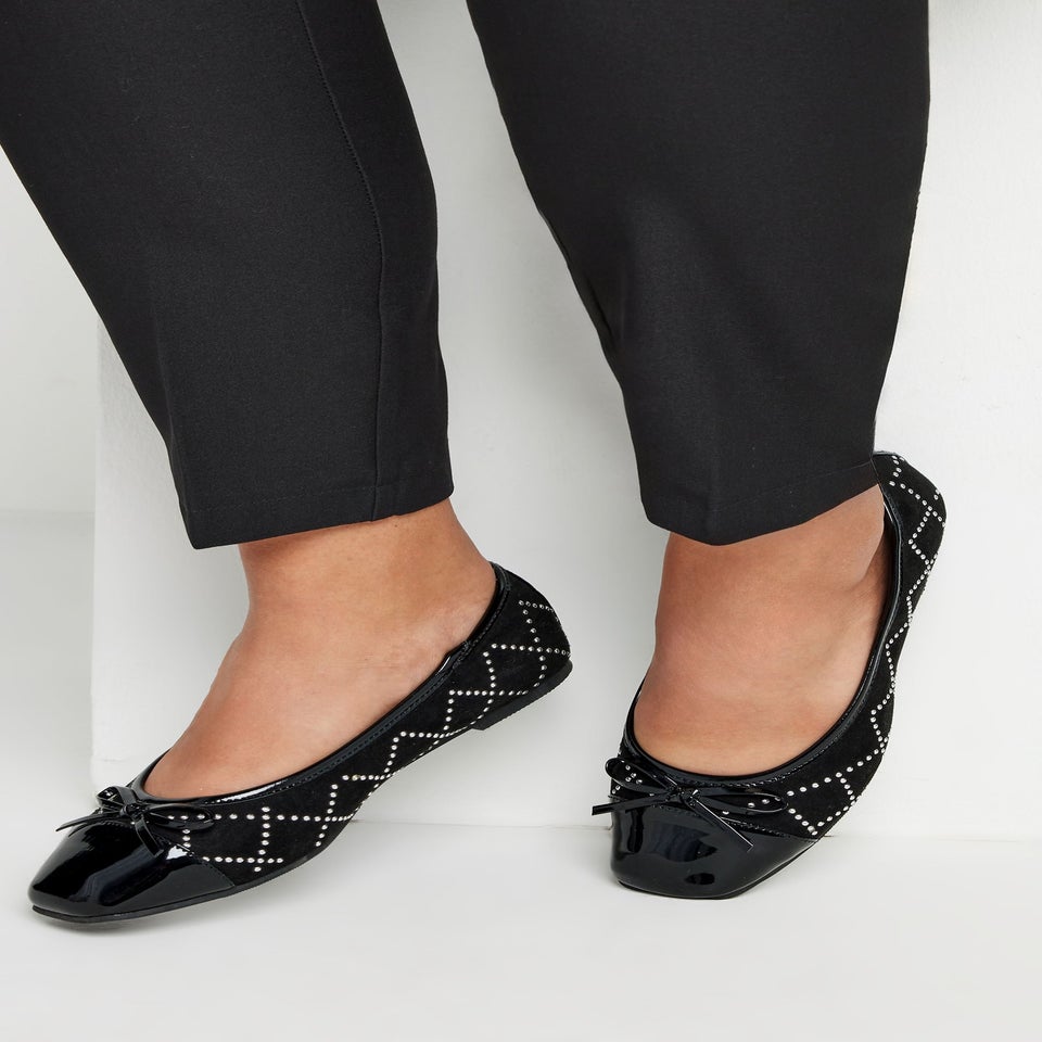 Yours Black Diamante Ballerina Pumps In Extra Wide EEE Fit