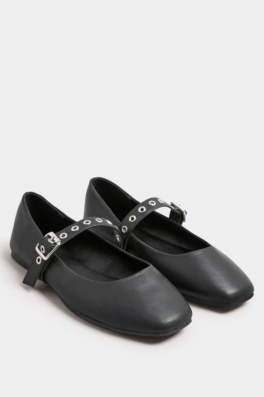 Yours Black Buckle Detail Mary Jane Rivet Flats In Extra Wide Fit