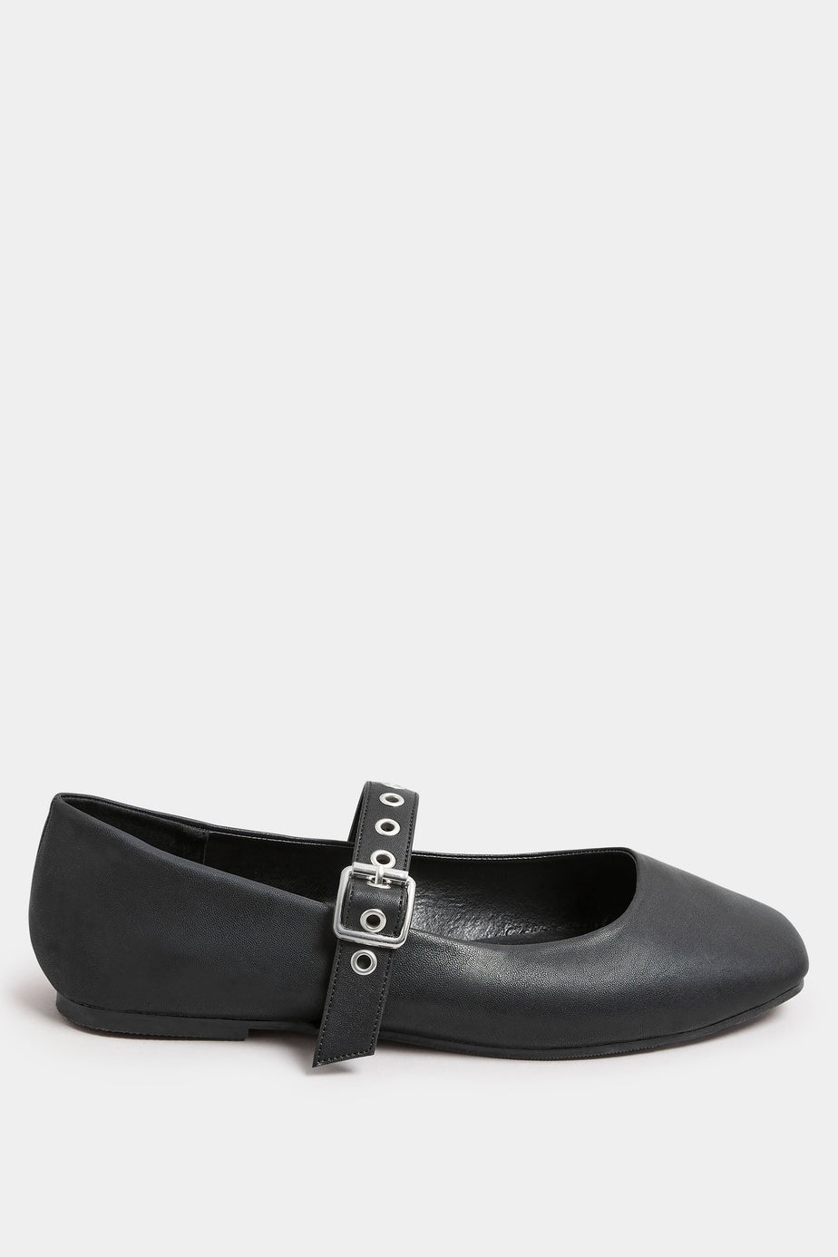 Yours Black Buckle Detail Mary Jane Rivet Flats In Extra Wide Fit