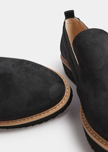 Yours Black Faux Suede Slip On Loafers In Wide E Fit