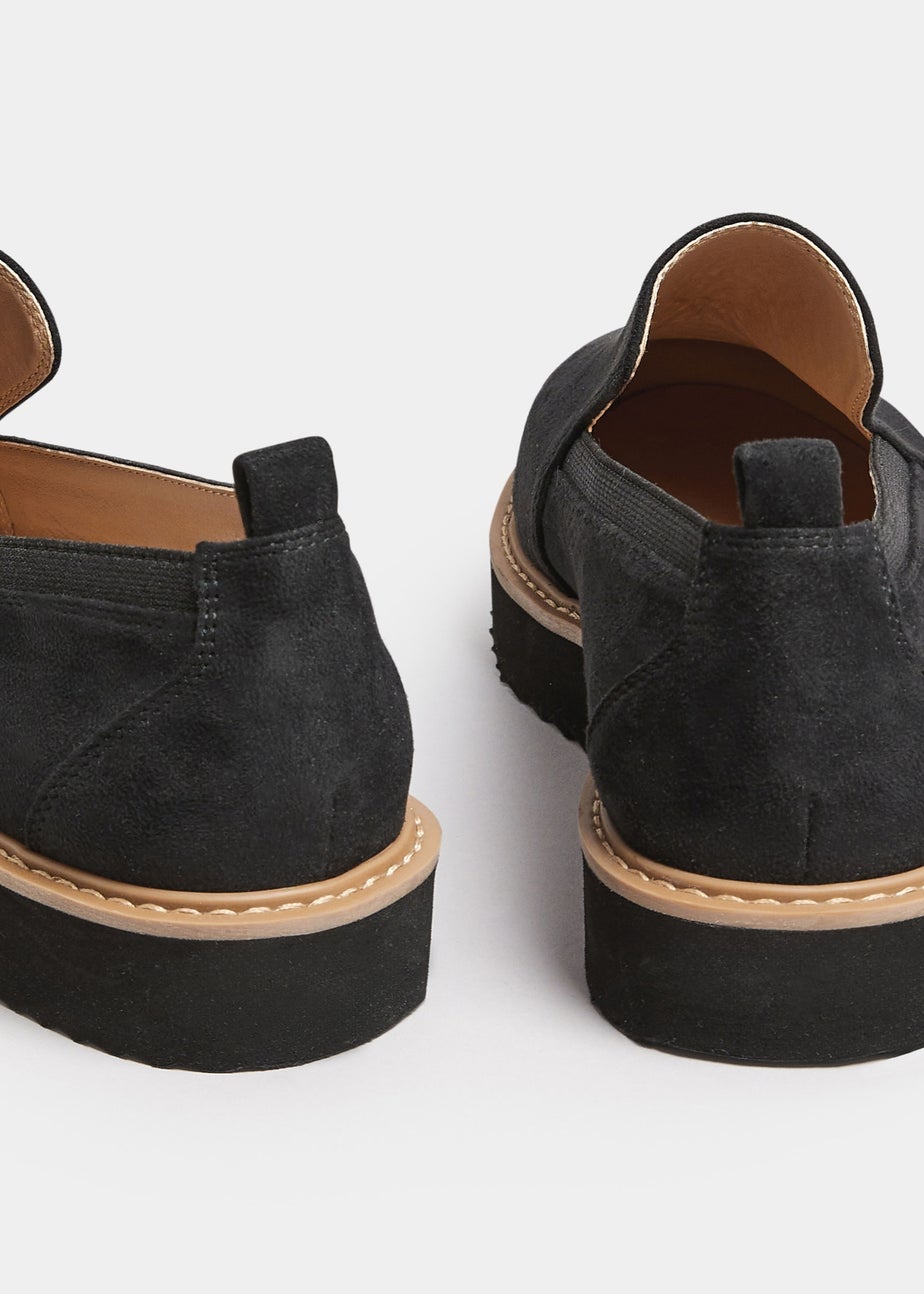 Yours Black Faux Suede Slip On Loafers In Wide E Fit