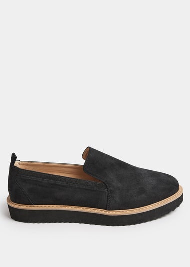 Yours Black Faux Suede Slip On Loafers In Wide E Fit