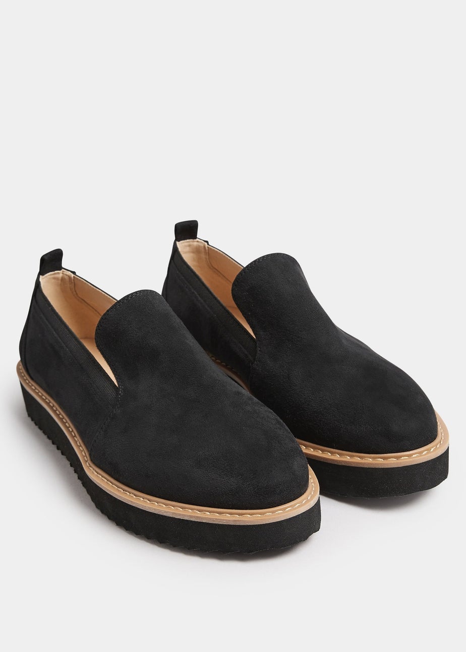 Yours Black Faux Suede Slip On Loafers In Wide E Fit