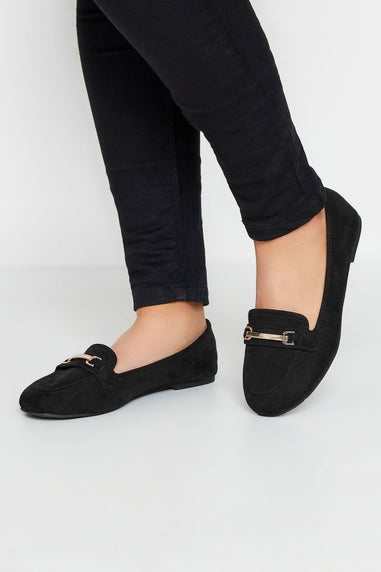 Yours Black Faux Suede Buckle Loafers In Extra Wide Fit