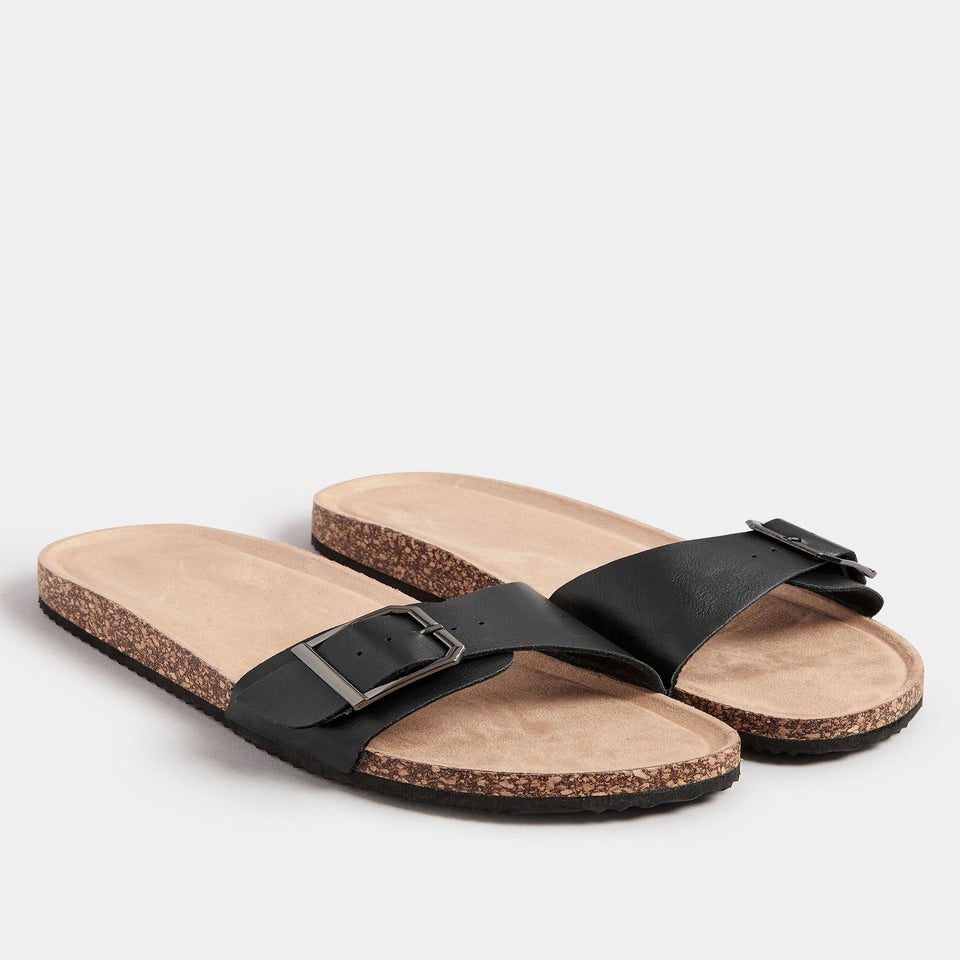 Yours Black Single Buckle Sandals In Extra Wide EEE Fit