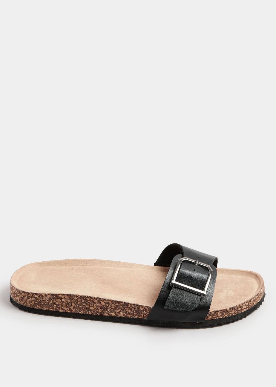 Yours Black Single Buckle Sandals In Extra Wide EEE Fit