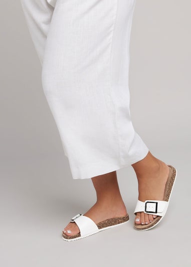 Yours White Single Buckle Sandals In Extra Wide EEE Fit
