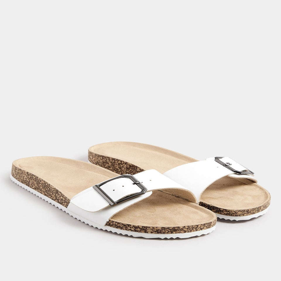 Yours White Single Buckle Sandals In Extra Wide EEE Fit