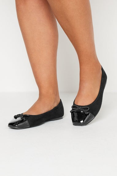 Yours Black Chisel Toe Ballerina Pumps In Extra Wide Fit