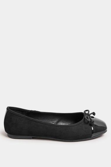 Yours Black Chisel Toe Ballerina Pumps In Extra Wide Fit