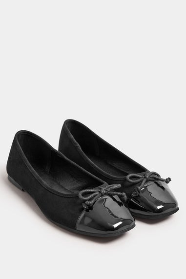Yours Black Chisel Toe Ballerina Pumps In Extra Wide Fit