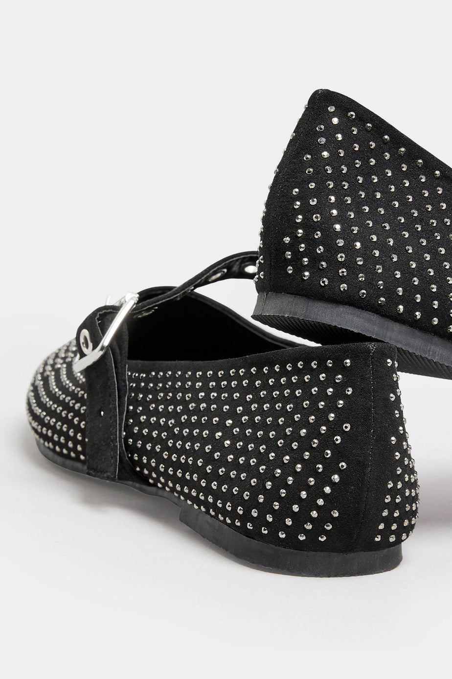 Yours Black Diamante Mary Jane Ballerina Pumps In Extra Wide EEE Fit