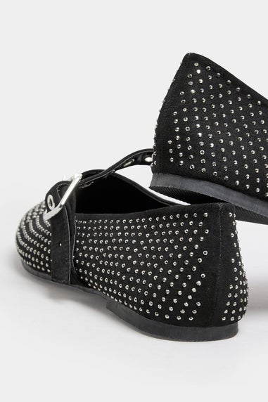 Yours Black Diamante Mary Jane Ballerina Pumps In Extra Wide EEE Fit