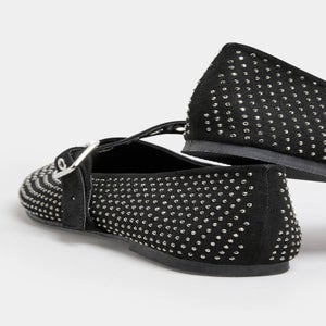 Yours Black Diamante Mary Jane Ballerina Pumps In Extra Wide EEE Fit
