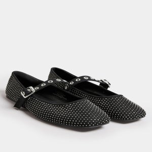 Yours Black Diamante Mary Jane Ballerina Pumps In Extra Wide EEE Fit
