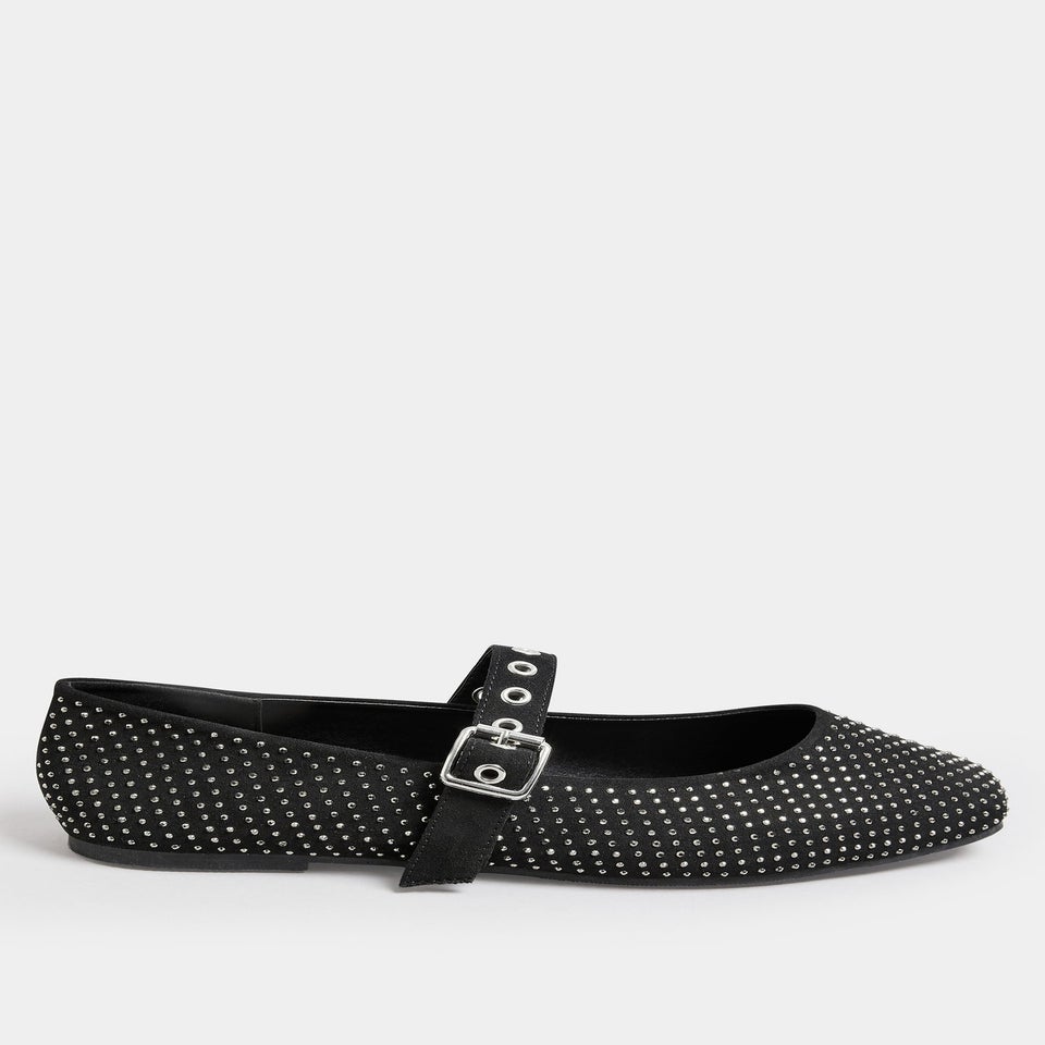 Yours Black Diamante Mary Jane Ballerina Pumps In Extra Wide EEE Fit