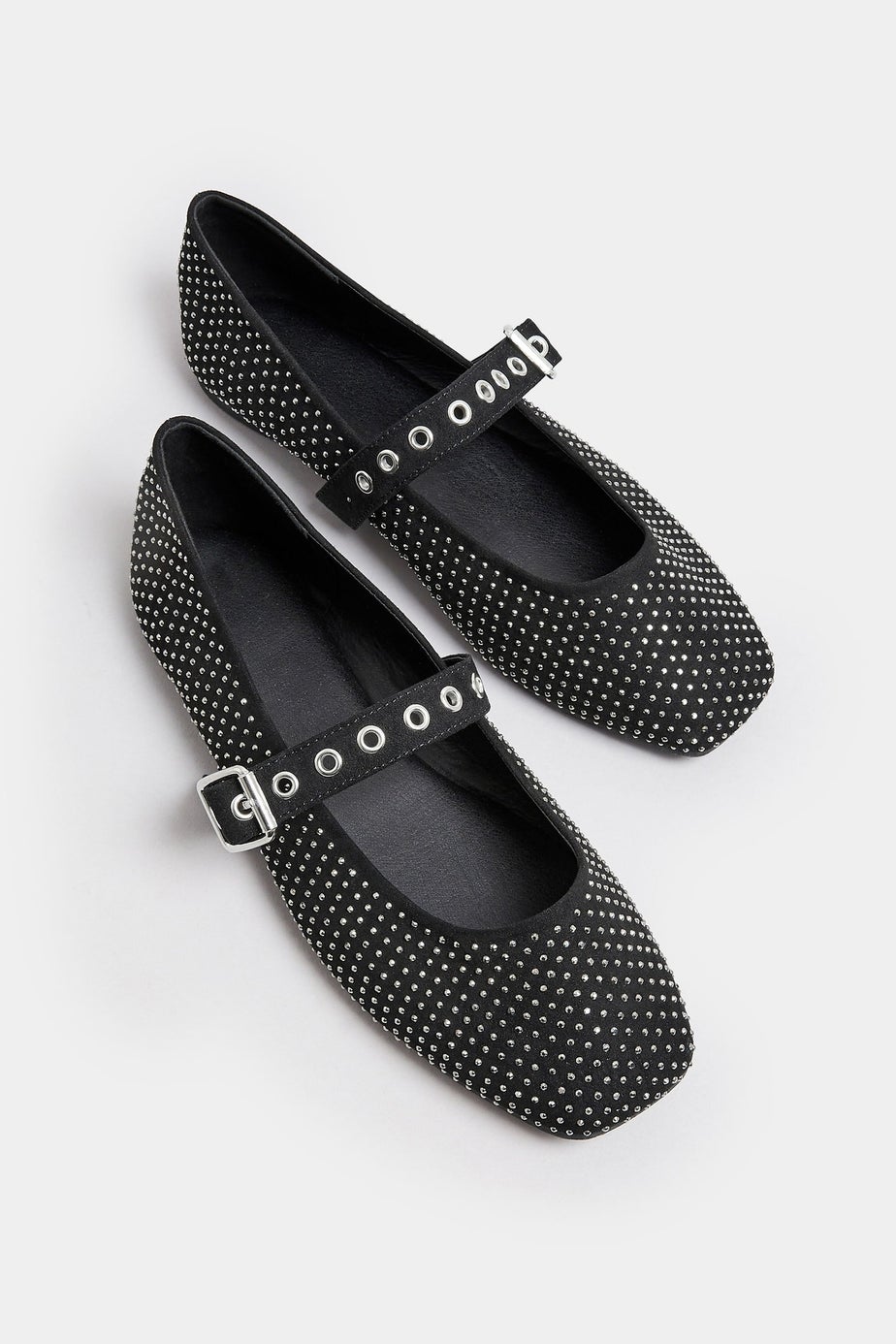 Yours Black Diamante Mary Jane Ballerina Pumps In Extra Wide EEE Fit