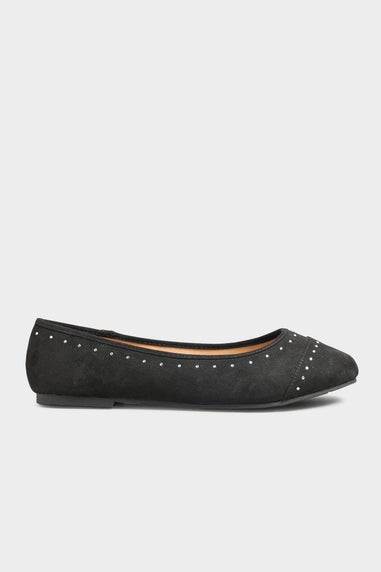 Yours Black Faux Suede Diamante Ballerina Pumps In Wide E Fit