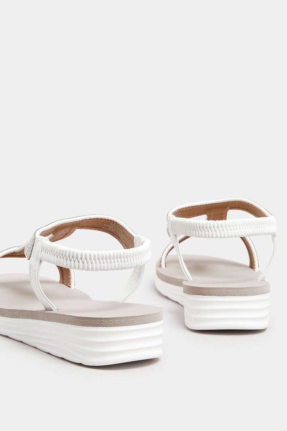 Yours White Diamante Strap T-Bar Sandals In Wide E Fit