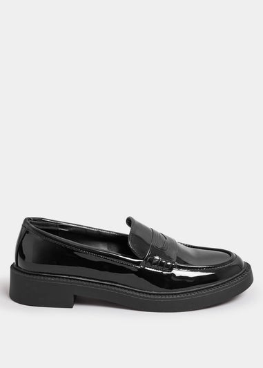 Yours Black Patent Chunky Slip On Loafers In Wide E Fit