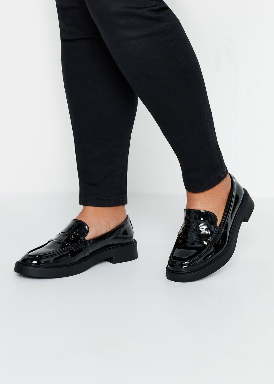 Yours Black Patent Chunky Slip On Loafers In Wide E Fit