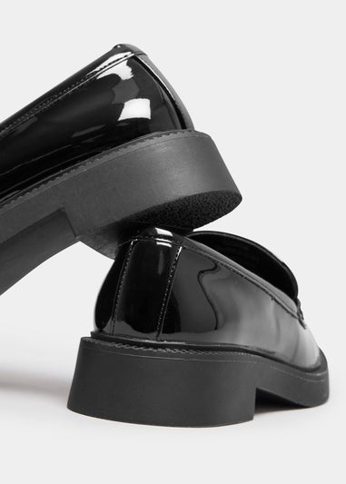 Yours Black Patent Chunky Slip On Loafers In Wide E Fit