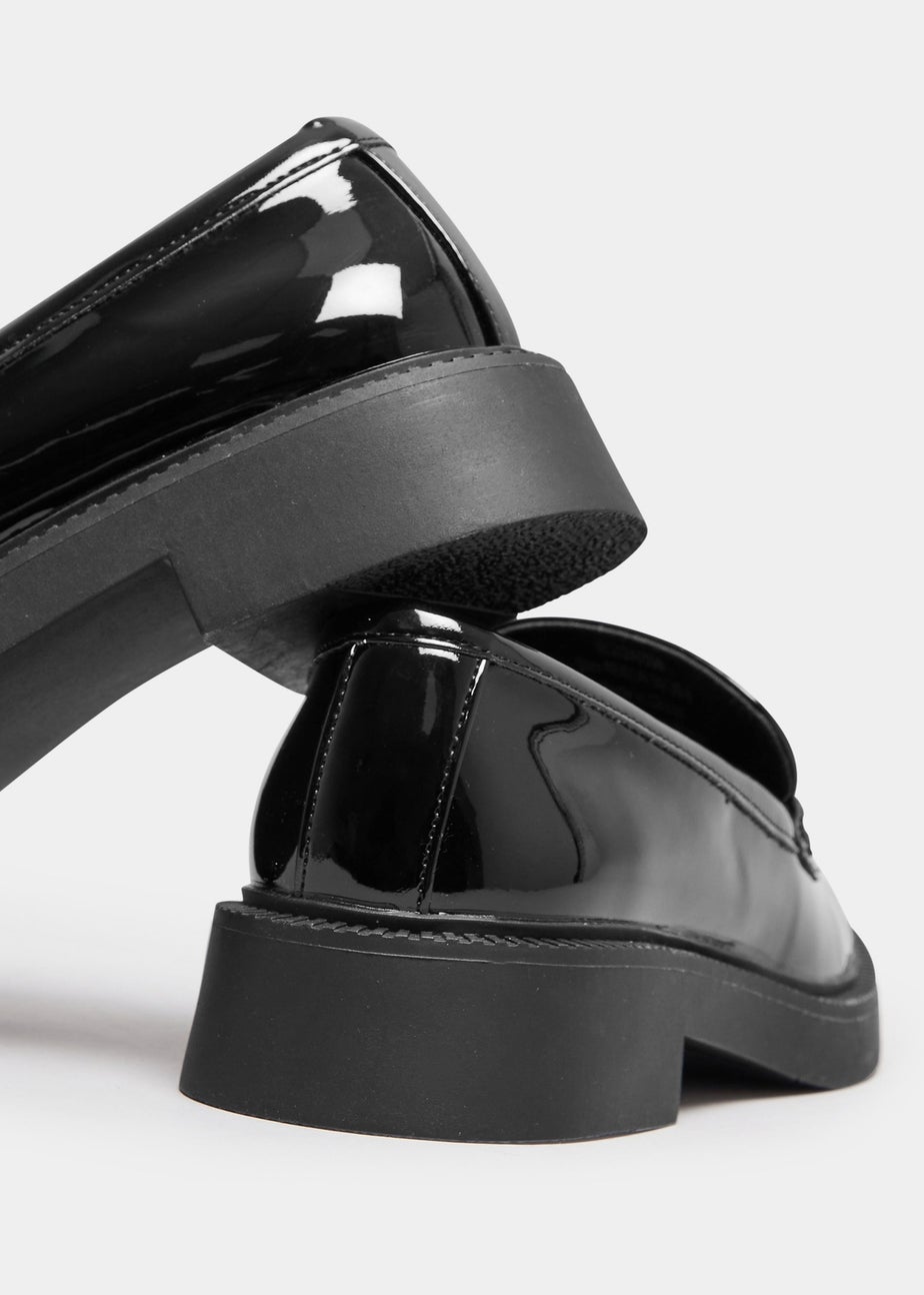 Yours Black Patent Chunky Slip On Loafers In Wide E Fit