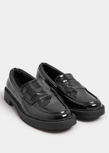 Yours Black Patent Chunky Slip On Loafers In Wide E Fit
