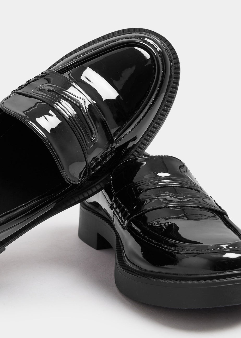 Yours Black Patent Chunky Slip On Loafers In Wide E Fit