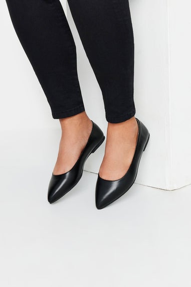 Yours Black Pointed Ballerina Pumps In Extra Wide EEE Fit