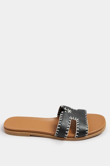 Yours Black Faux Leather Stitched Mule Sandals In Extra Wide Fit