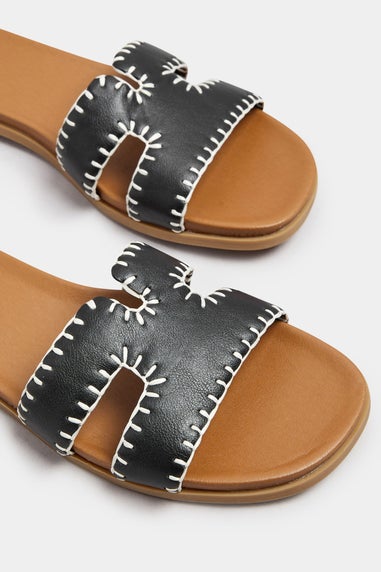 Yours Black Faux Leather Stitched Mule Sandals In Extra Wide Fit